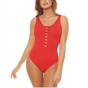 Bleu Rod Beattie scarlet twisted front one piece bathing suit size 12